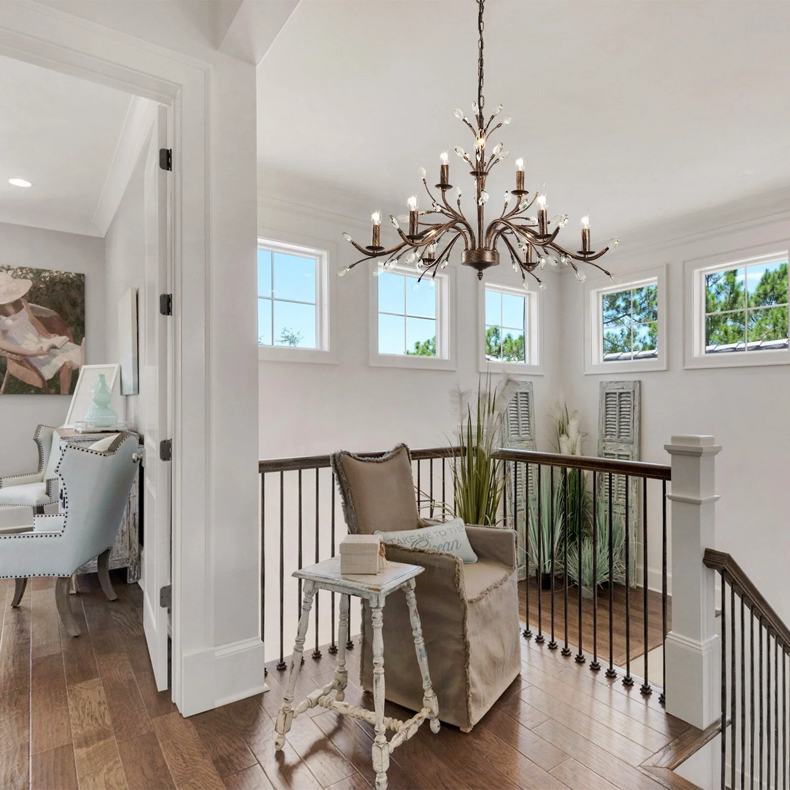 Farmhouse Retro Tree Branch Crystal Chandelier Candle-Style Pendant Light