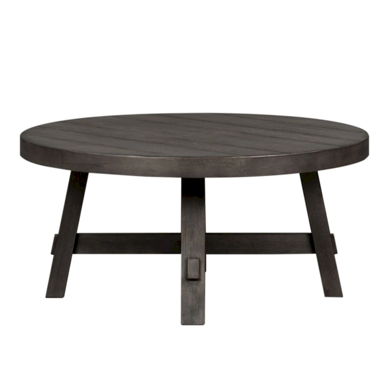 Modern Farmhouse Dusty Charcoal Distressed Splay Leg Round Cocktail Table