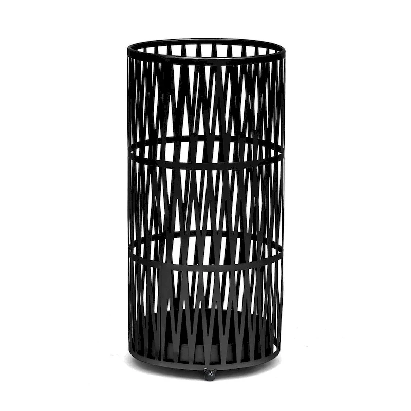 ADECO Stand Gold / Black Round RackMetal Umbrella Cane Walk Stick Drip Tray - 9. 2 x9. 2 x19