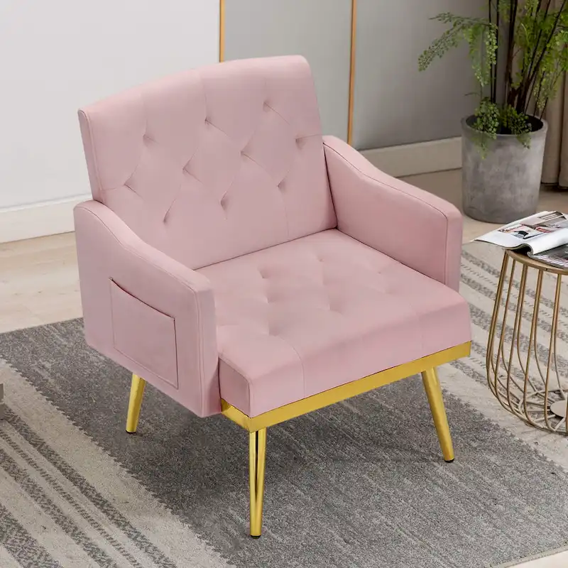 Velvet Accent Chair, Comfy Tufted Upholstered Armchair, Gold Legs - 28.7W