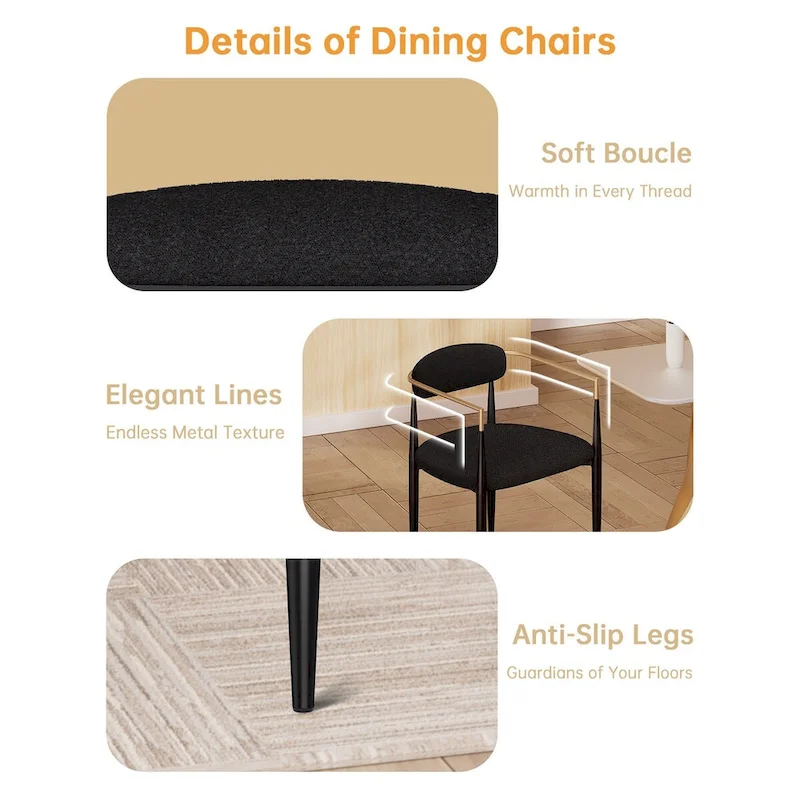 Boucle Upholstered Dining Chair with Metal Frame