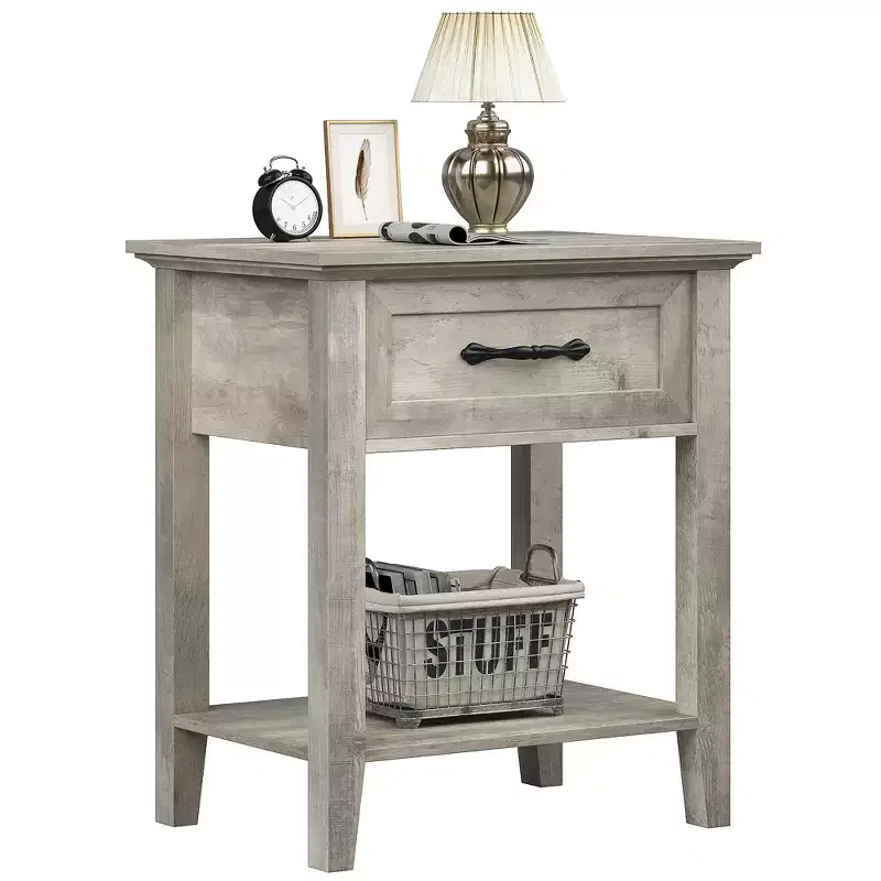 CuisinSmart Bedside Table, with 1 Drawer and Open Storage Shelf, Versatile Beside End Table for Bedroom, Office, Sofa, Couch