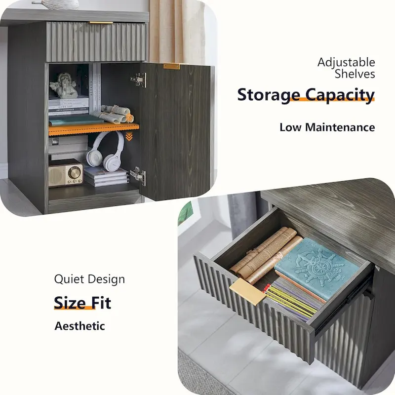 60 Modern Executive Desk, Wood Home Office Desk, Fluted Computer Desk