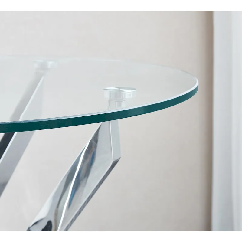 Modern Round Tempered Glass End Table with Stainless Steel Legs