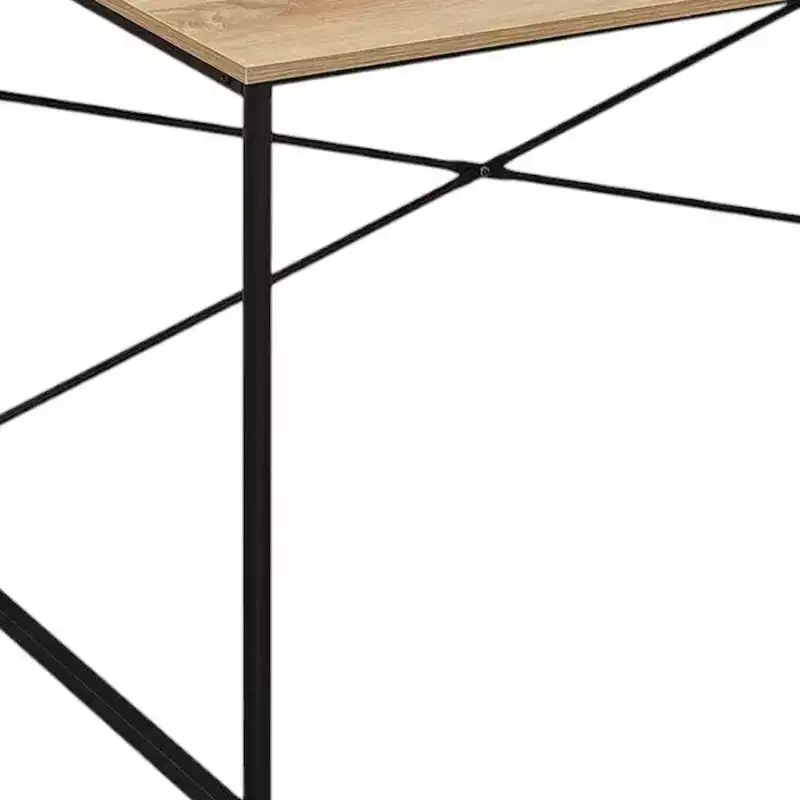 HomeRoots 47 Natural and Black Wood and Metal Computer Desk