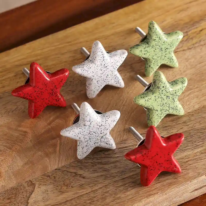 Novica Handmade Merry Stars Ceramic Cabinet Knobs (Set Of 6)