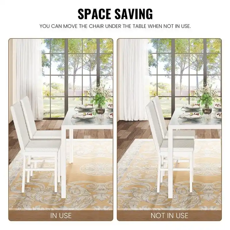 Modern Dining Room Table with Tempered Glass Tabletop and Diamond Stitching PU Leather Chairs