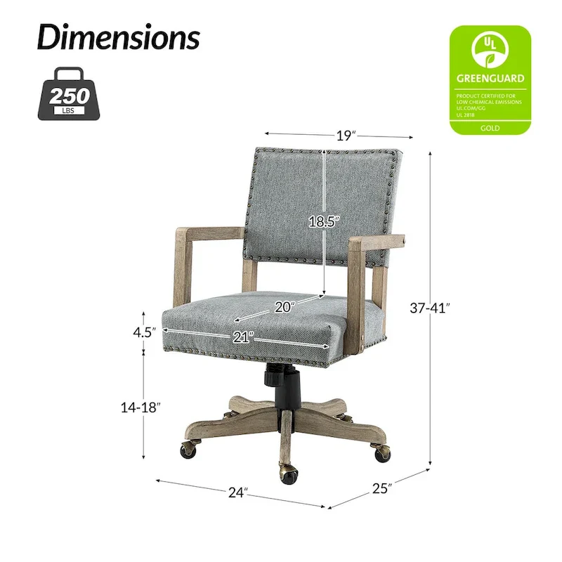 Taresa Modern Mid-Back Swivel Height Adjustable Task Chair with Nailhead Trim by HULALA HOME