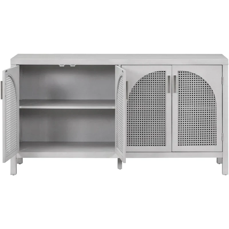Grey/White/Black Rattan 4-Door Sideboard Cabinet