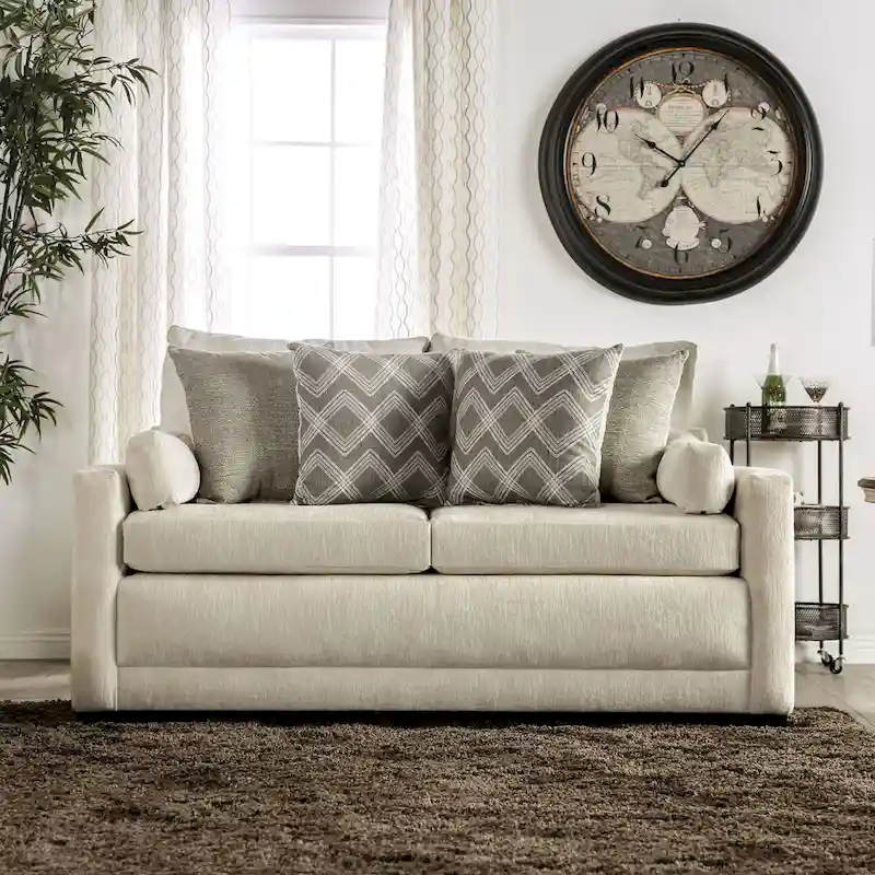 Breward Transitional Beige Chenille Padded 2-Piece Sofa Set by Furniture of America