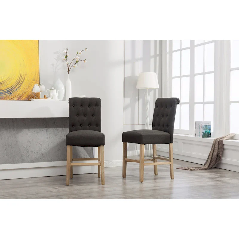 Roundhill Furniture Siena Counter Height Button Tufted Back Solid Wood Stools, Set of 2