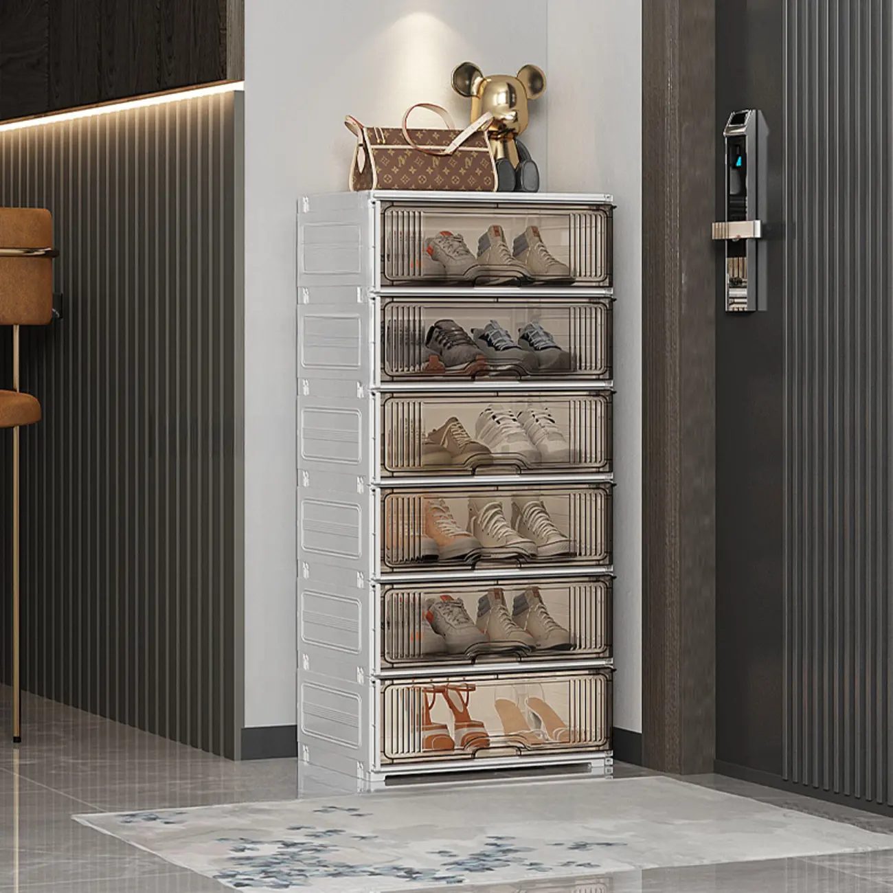 Durable Flip-up Glam Plastic Clear Shoe Boxes Stackable