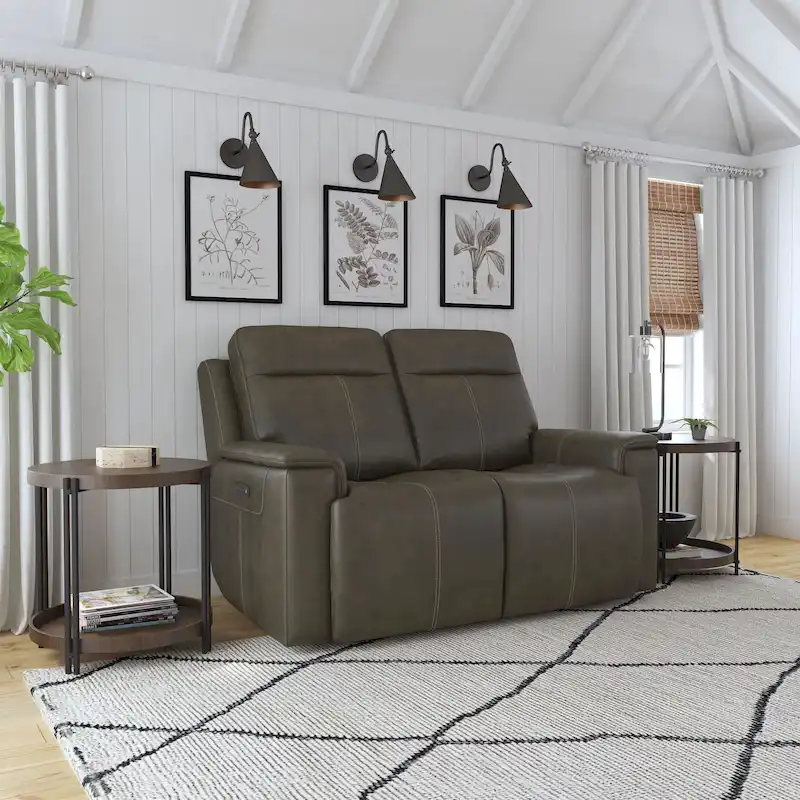 Dark Brown & Tan, Power Reclining Loveseat, Top Grain Leather, 2-Seat