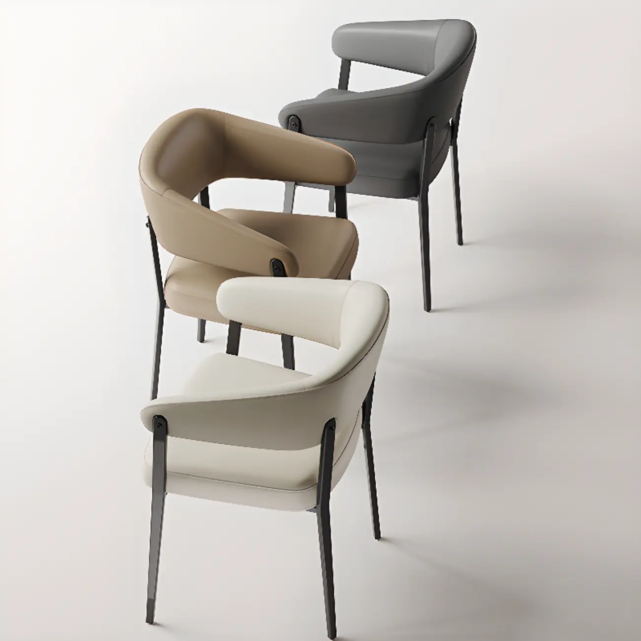 Modern Faux Leather Arm Dining Chair Open Back Alloy Legs