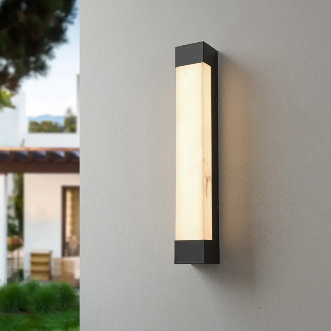 Outdoor Black Steel Wall Light with Polymer Shade
