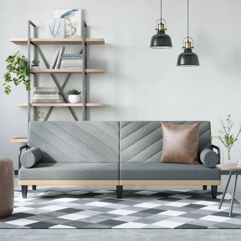 Light Gray / Dark Gray Fabric Sleeper Sofa Bed with Adjustable Backrest – 2-Seater