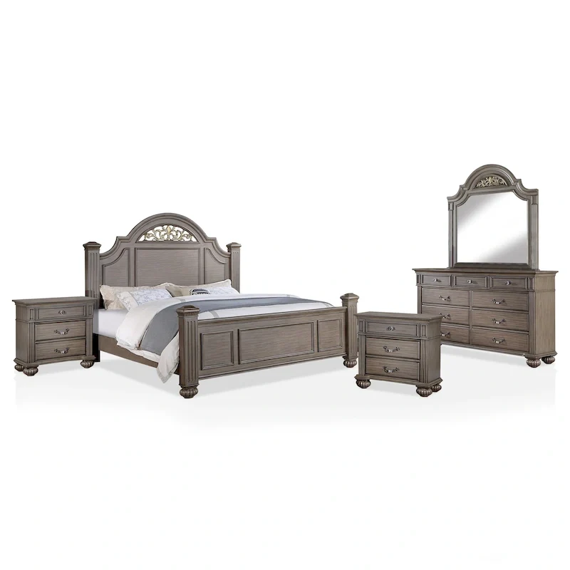 Vame Traditional Grey Wood 5-Piece Poster Bedroom Set by Furniture of America