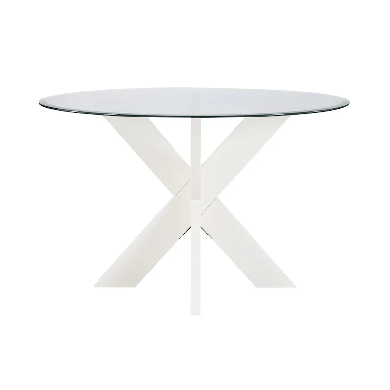 White Round Glass Dining Table for 4 with X-Base