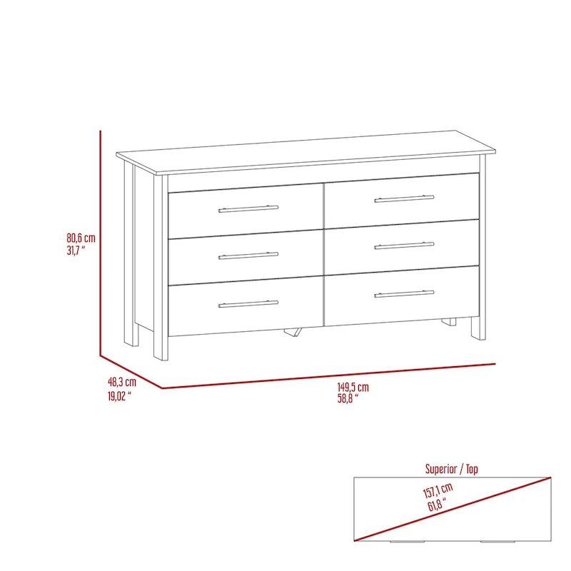 Southington 6-Drawer Rectangle Dresser Light Oak and White