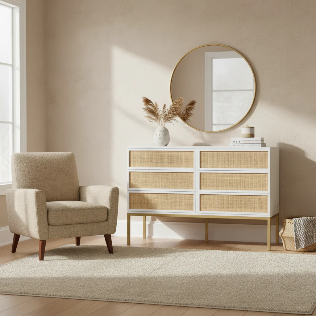 6-Drawer Rattan Dresser