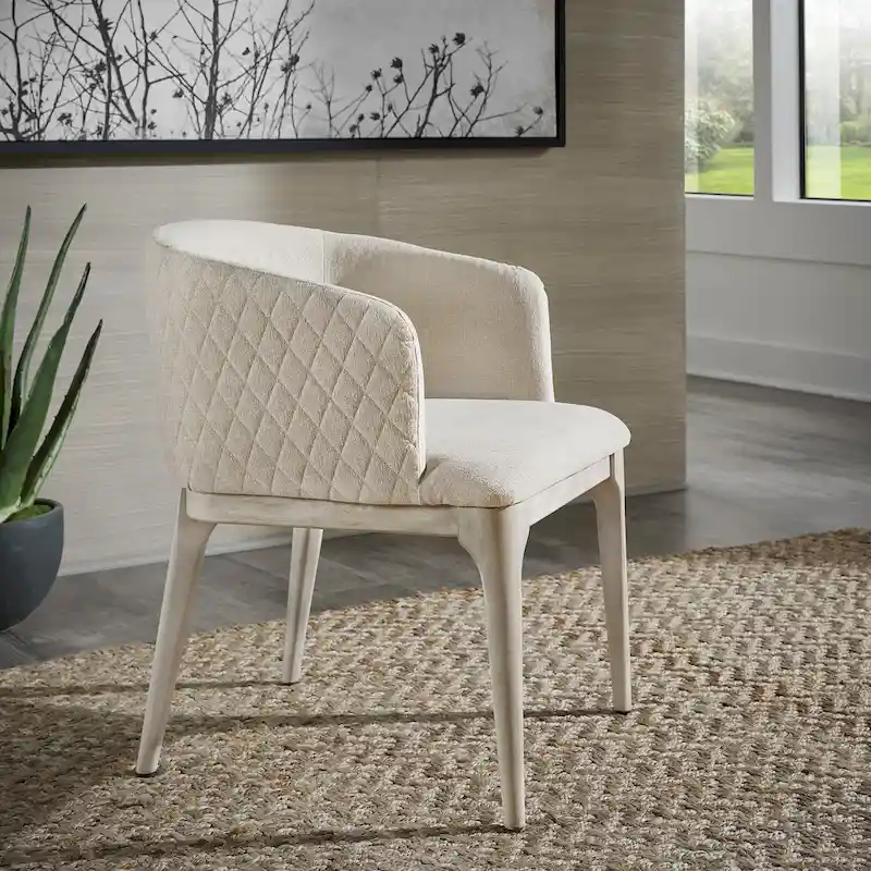 Upholstered Dining Chair with Diamond Pattern Back – Beige, Single