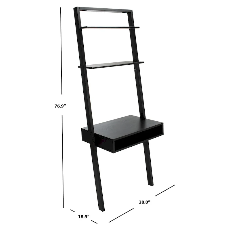 Leaning Desk with 2 Shelves - Black Ladder Style Home Office Desk 76.9