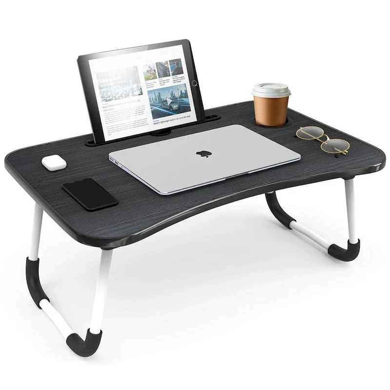 Black Foldable Laptop Bed Tray Table with Cup & Pen Holder, 1 User