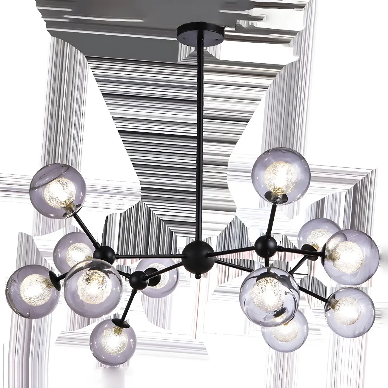 Modern Industrial Sputnik Black Glass 9-18 Light Chandelier