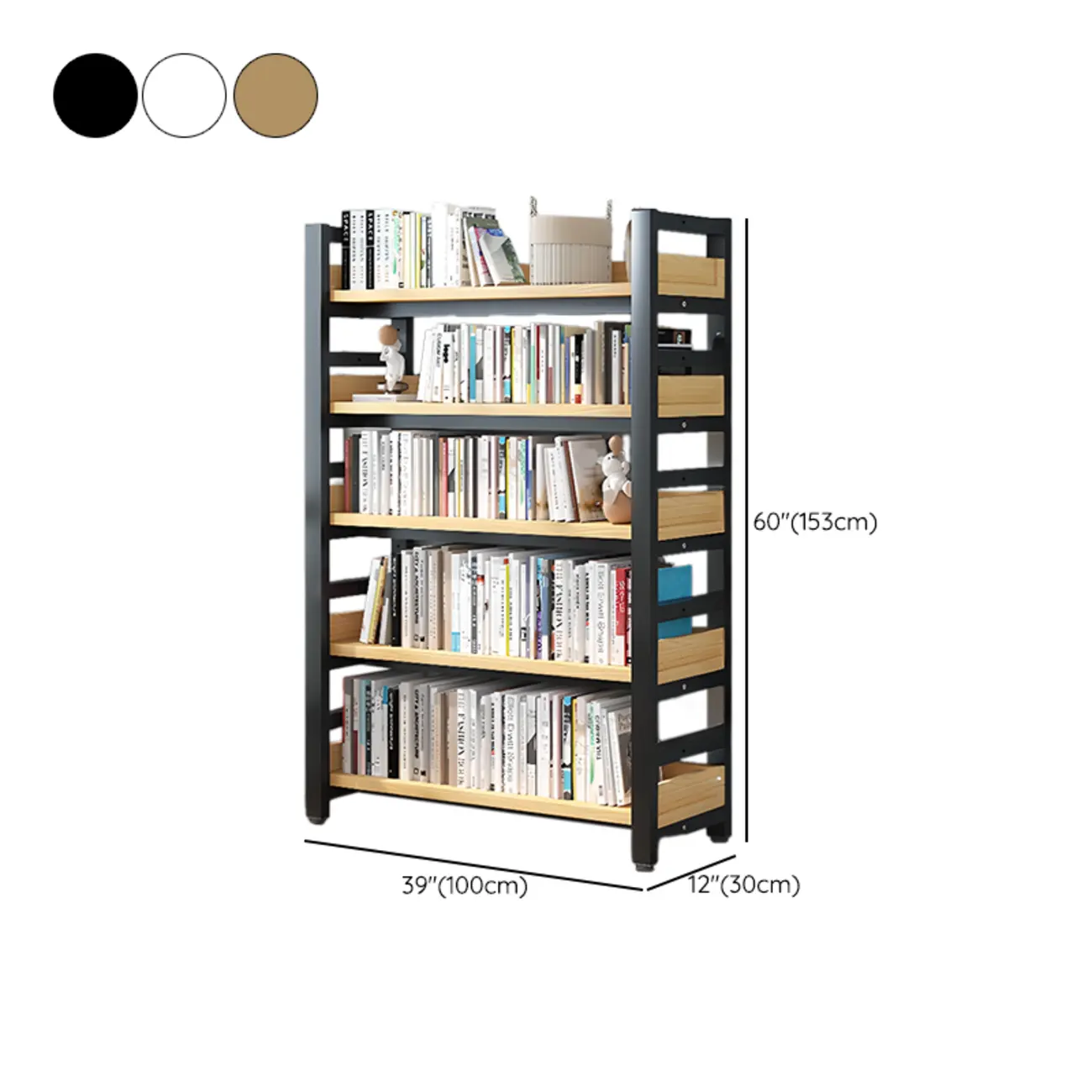 Freestanding Simple Multi-Layer Wood Bookshelf in Steel Frame