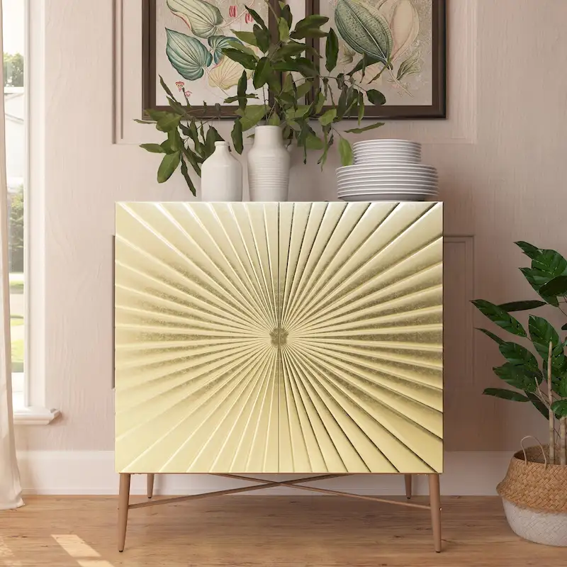 2-Door Geometric Accent Cabinet – Black / White / Gold
