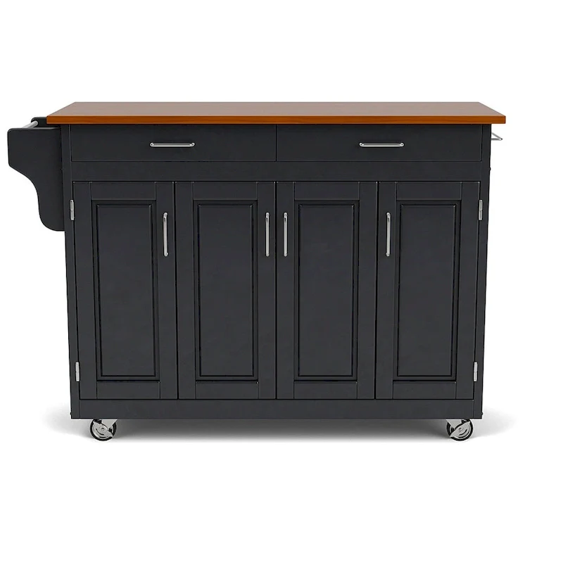 Puff Island Black Finish with Oak Top Kitchen Cart