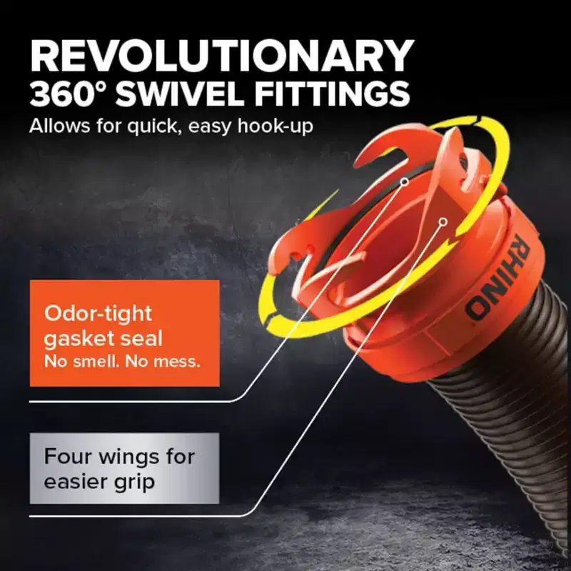 Camco RhinoFLEX 15 Ft RV Sewer Hose Kit with Clear Elbow and 4-in-1 Adapter