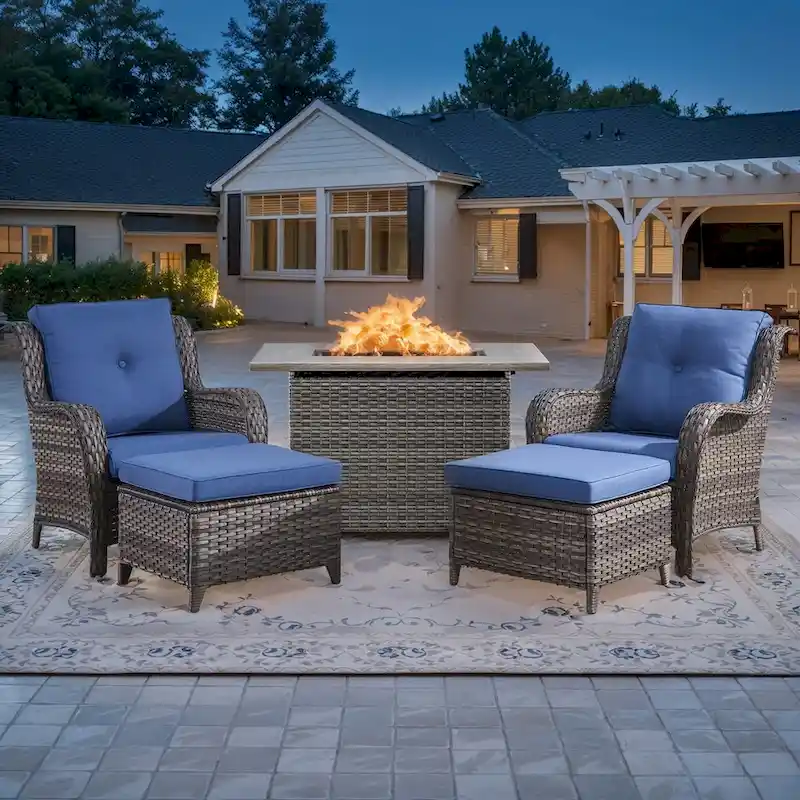 Propane Fire Pit Table Patio Chair Ottoman Sets - Grey