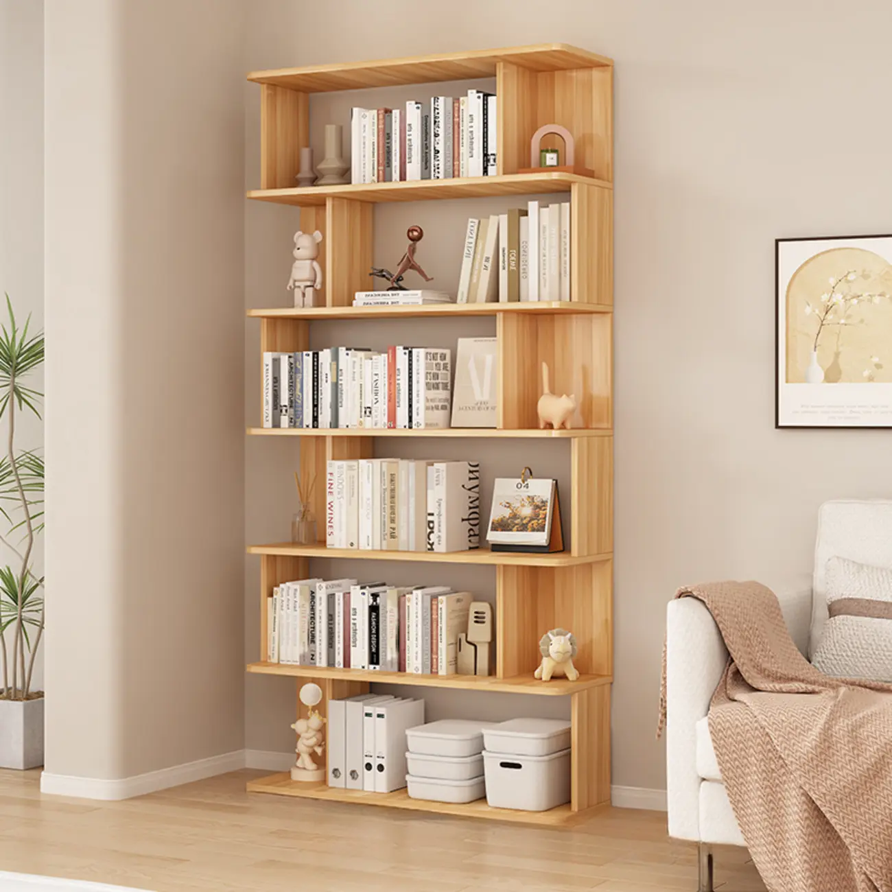 Modern White Open Back Wood 5 Shelf Bookshelf