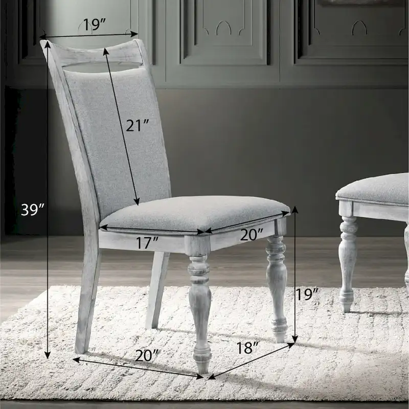 5-Piece Dining Set, Round Pedestal Table with 4 Chairs, Weathered White and Gray