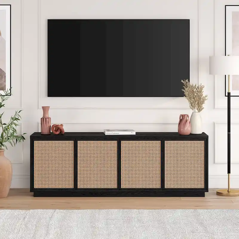 Satin Walnut / Black Grain Mid-Century TV Stand, Fits 1 TV up to 78