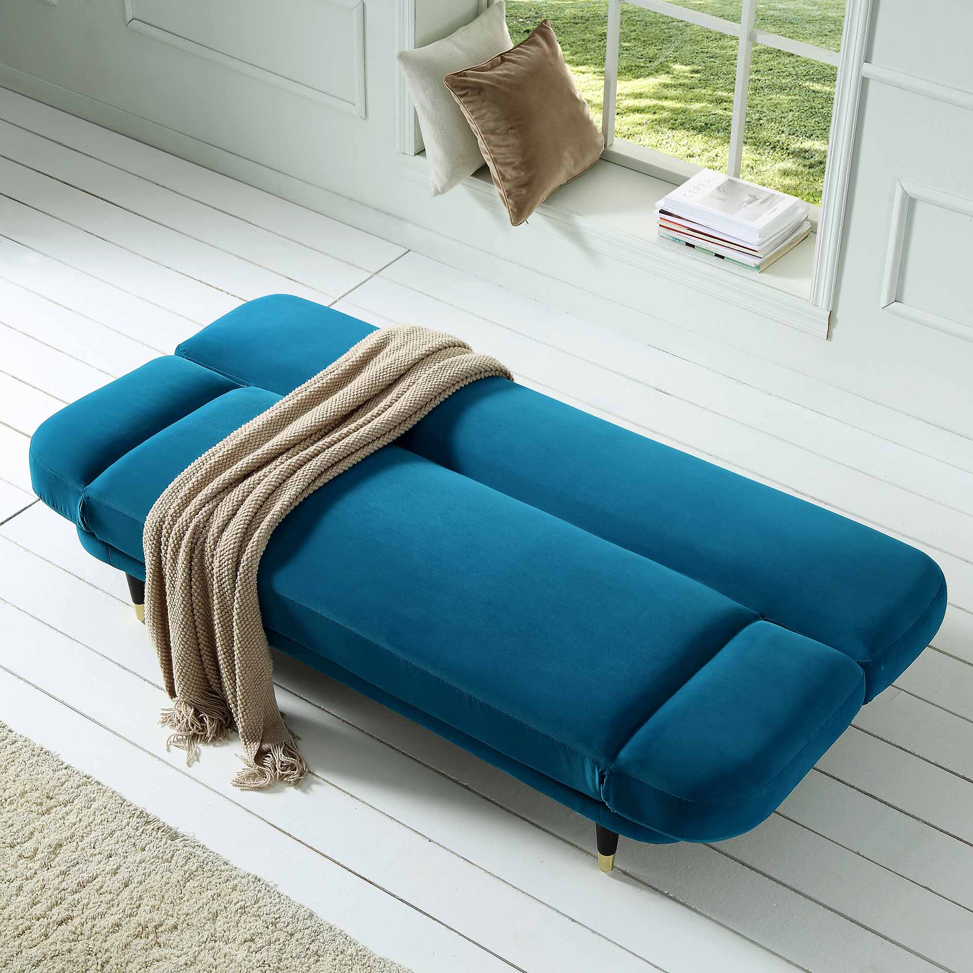 2-Seater Sofa Bed, Teal Velvet