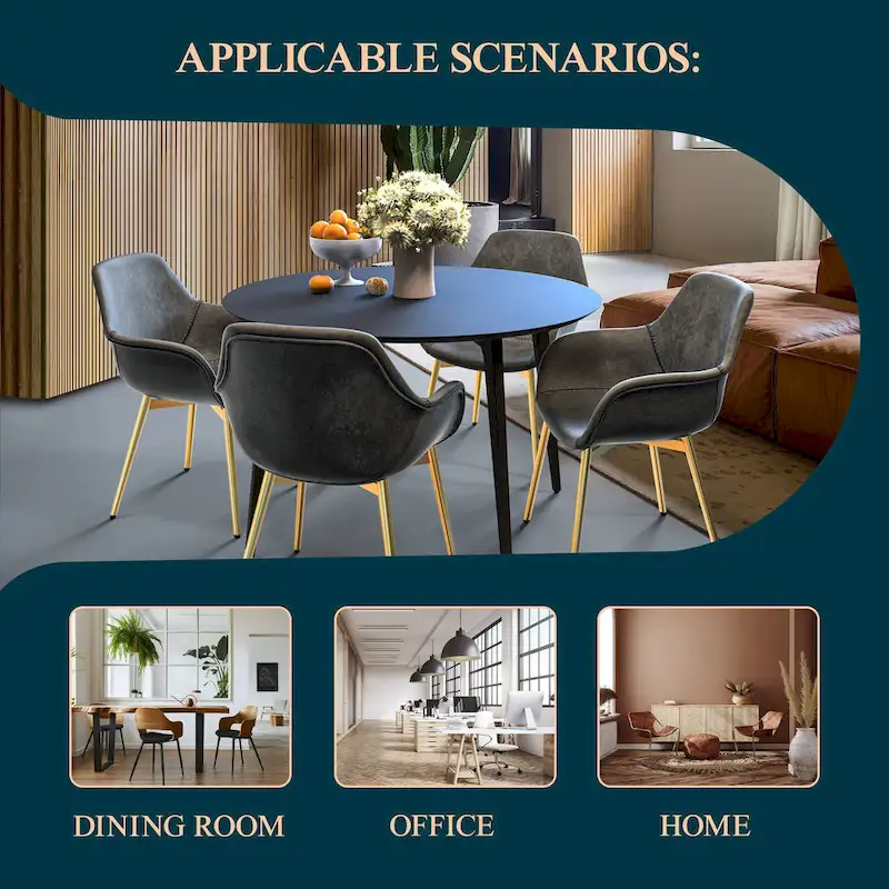 Markley Modern Leather Dining Armchair Set of 4 With Gold Metal Legs Accent Side Chair