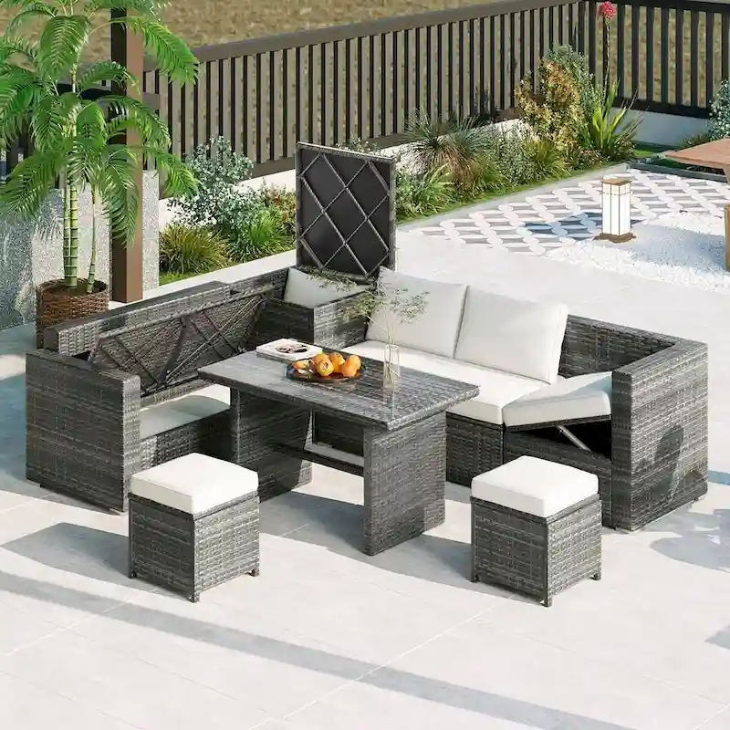 Rattan Outdoor Patio Furniture Set Sectional Sofa with Storage Box