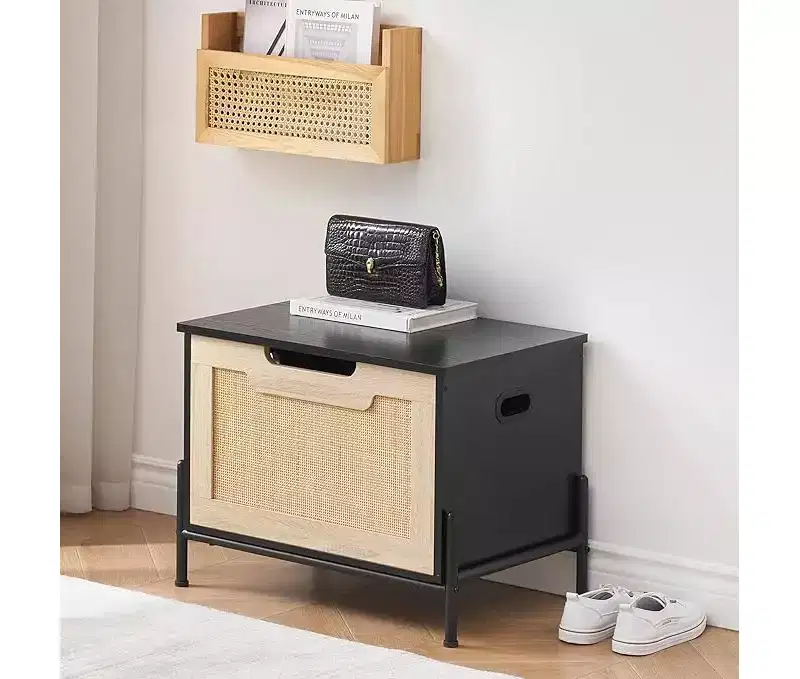 GustoWave Storage Ottoman Footrest, Square Rattan Foot Rest Stool, Small Folding Storage Ottoman Cube, for Living Room, Bedroom