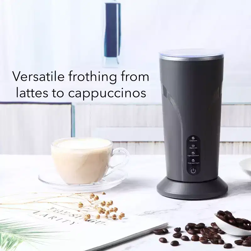 HOM Electric Milk Frother - Versatile 4-in-1 Milk Steamer and Frother for Lattes - Features Hot  Cold Foam and Milk Warmer Options (Black)