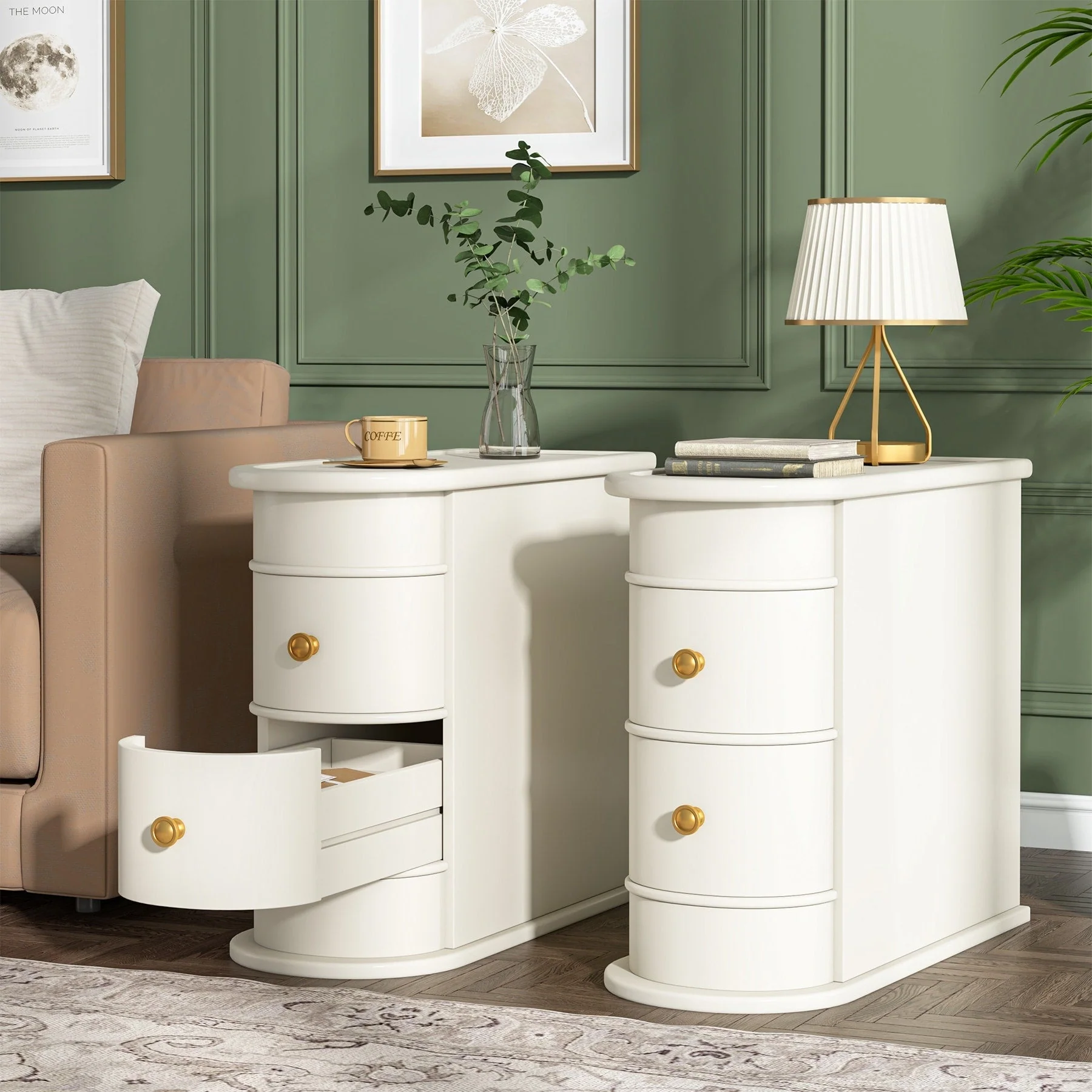 Solid Wood Chairside End Table, Two-Drawer Narrow Side Table Slim