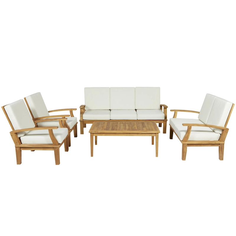 Teak Wood Outdoor Seating Set with Cushions - Set of 5 Brown - Roche River Decor