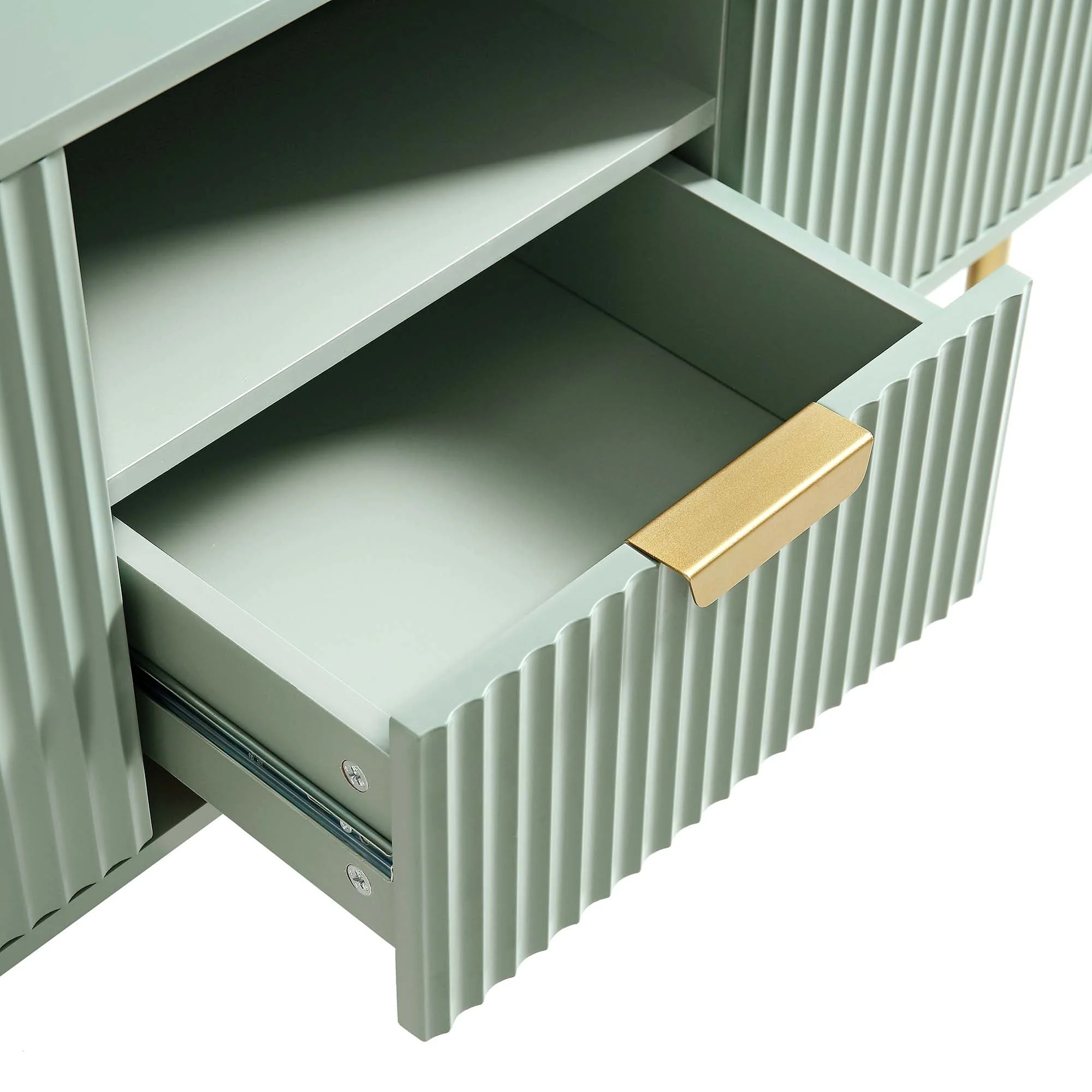 Ridged TV Media Unit, Matte Sage Green