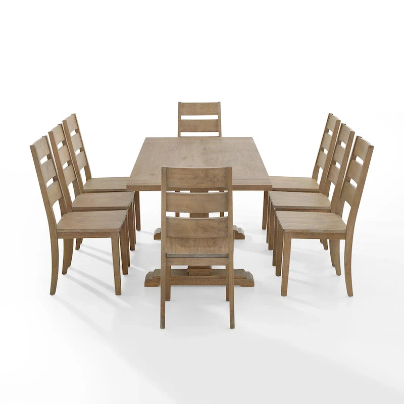Rustic Brown Trestle Dining Table with 8 Ladder Back Chairs