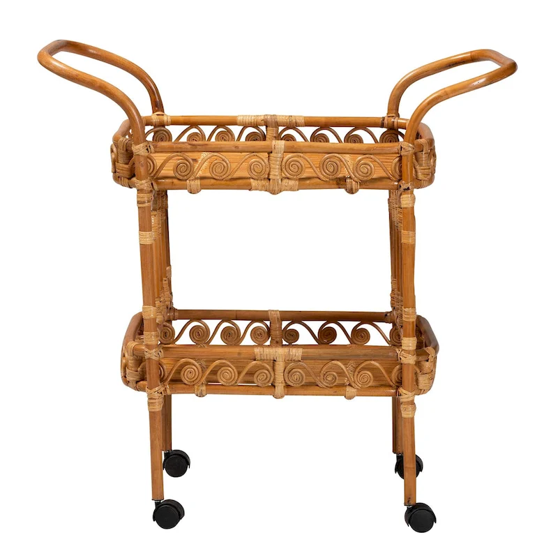 Diwata Modern Bohemian Natural Brown Rattan Kitchen Cart