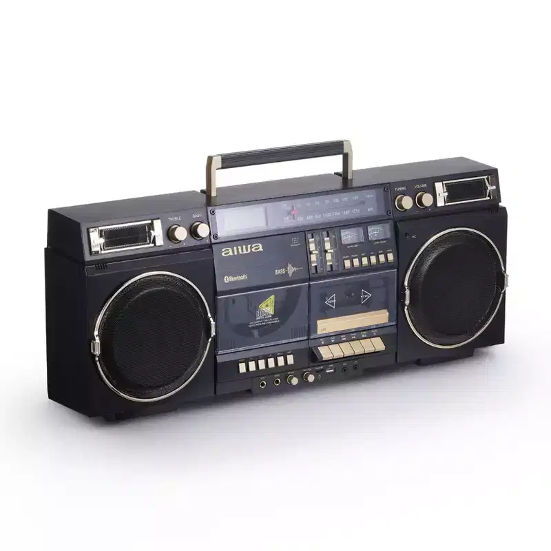 aiwa Retro Boombox CD Player with Cassette Recording, Bluetooth 5.0, VU Meters, LCD Display, Dual 40W Speakers