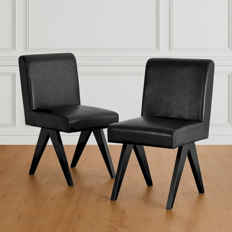 Glitzhome Set of 4 Faux Leather Upholstered Side Dining Chairs with V-shaped Wood Legs