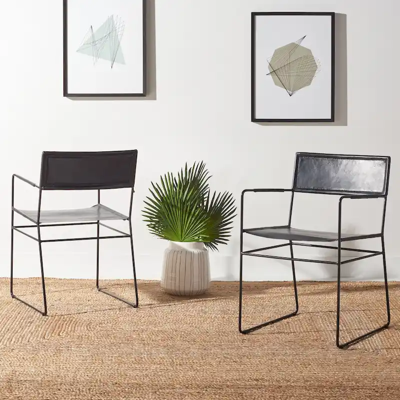 SAFAVIEH Bernardine Leather Dining Chair (Set of 2) - 21.7 W x 19.7 L x 31.9 H - 22Wx20Dx32H