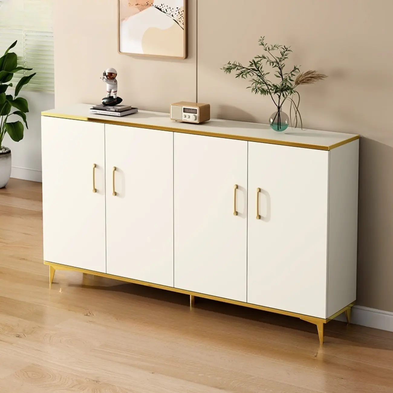 Trendy Grey Wood Hallway Shoe Cabinet with Gold Legs